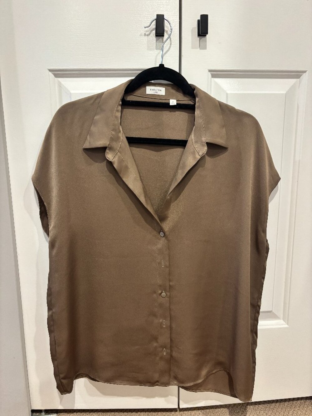 Aritzia Babaton Olive/Brown Satin Blouse Size Medium